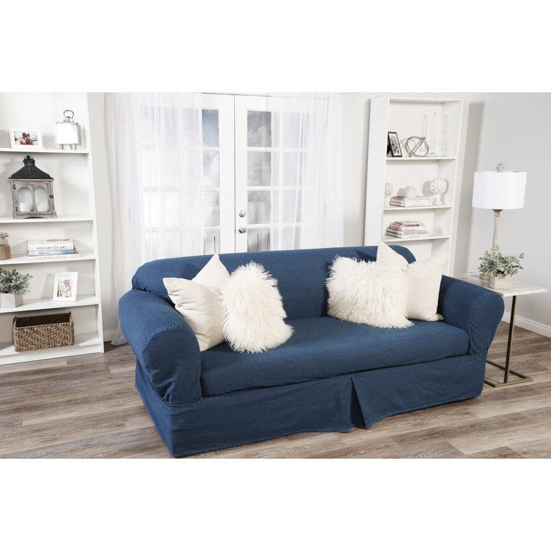 Latitude Run® Denim Box Cushion Sofa Slipcover & Reviews Wayfair